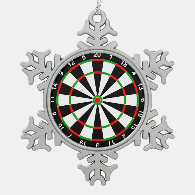 Dartboard Snowflake Pewter Christmas Ornament (Front)
