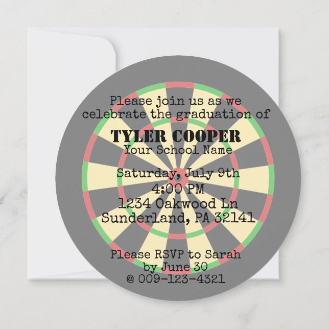 Dartboard Theme Graduation Party Invitation (Back)