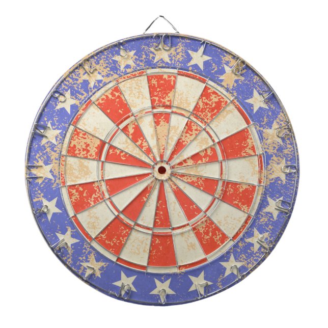 Dartboard USA Flag old cracked With Darts (Front)