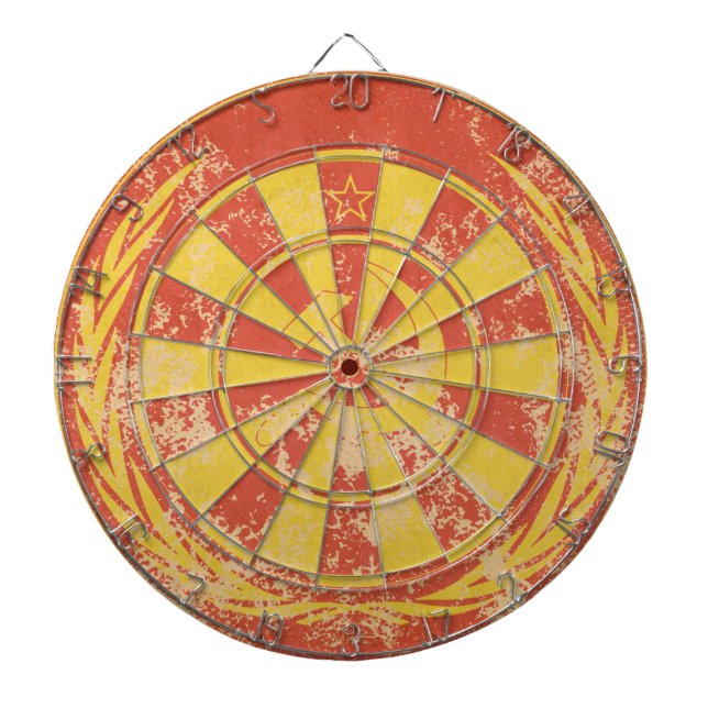 Dartboard USSR Flag laurel dirty cracked With Darts (Front)