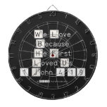 We Love
 Because
 He First 
 Loved Us
 1 John 4:19  Dartboards