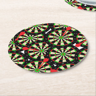Dartboards Darts and Bullseye Pattern Round Paper Coaster