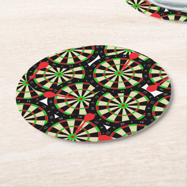 Dartboards Darts and Bullseye Pattern Round Paper Coaster (Angled)
