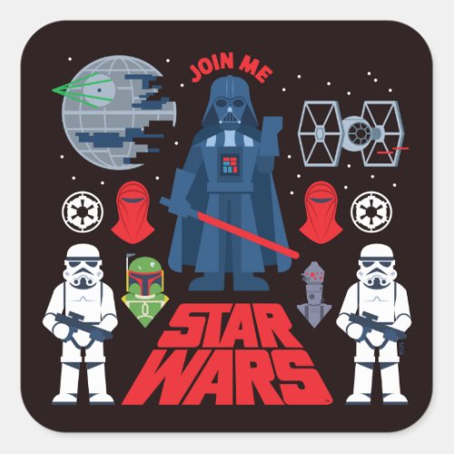 Darth Vader Join Me Cartoon Illustration Square Sticker