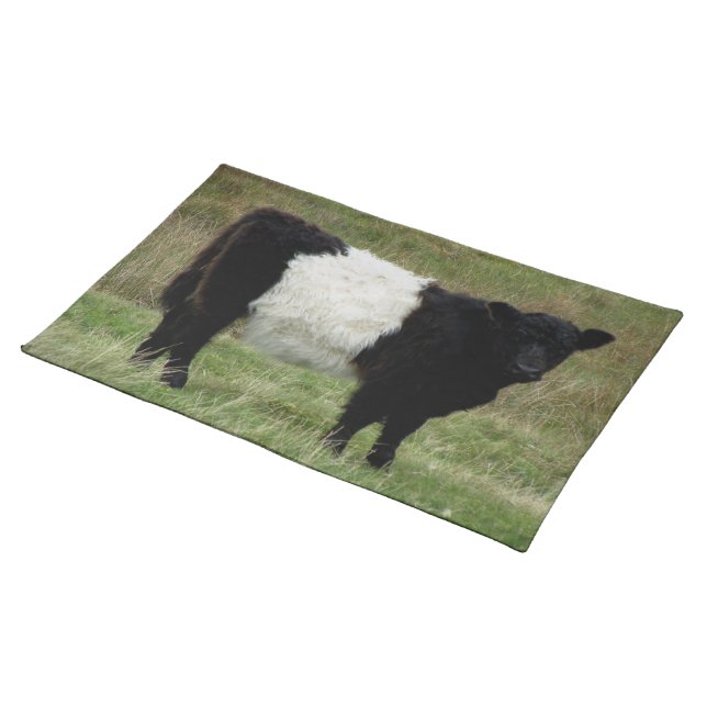 Dartmoor Belted Galloway Calf Looking Cloth Placemat (On Table)
