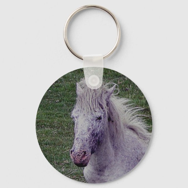Dartmoor Grey Pony Mare Resting Keychain (Front)