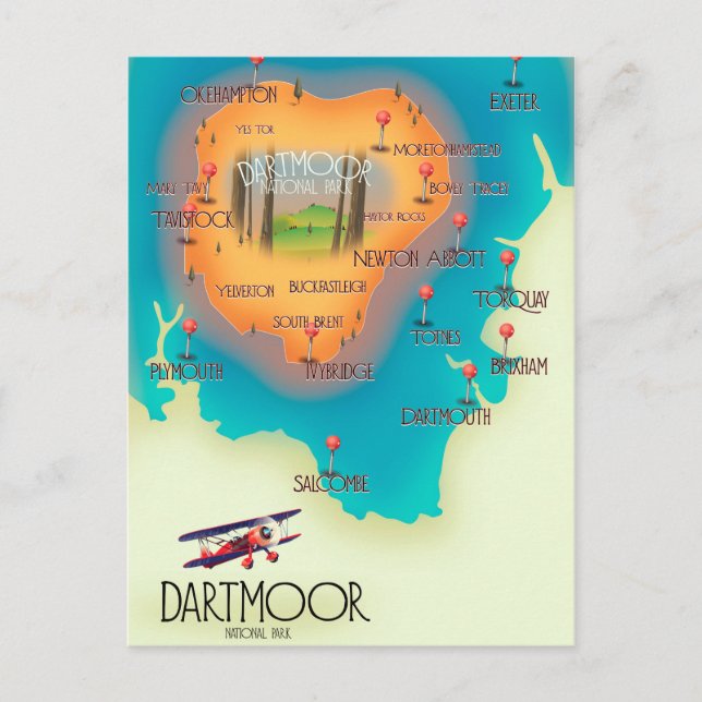Dartmoor National Park Map Travel poster Postcard (Front)