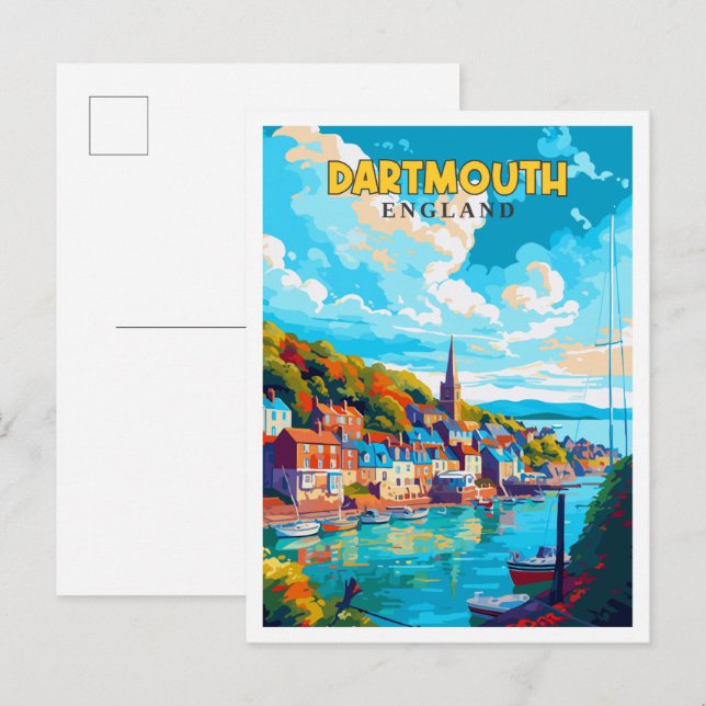 Dartmouth England vintage travel illustration Postcard (Front/Back)