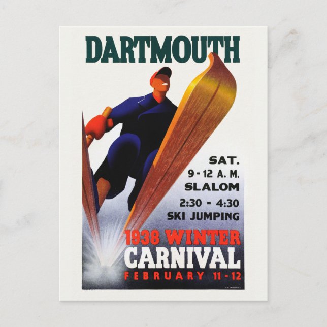 Dartmouth Winter Carnival 1938 Vintage Poster Postcard (Front)