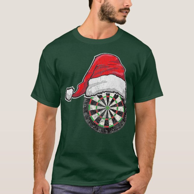 Darts Christmas Santa Hat Funny Gift Dart Game T-Shirt (Front)
