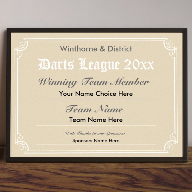 Darts Competition Certificate Poster (Creator Uploaded)