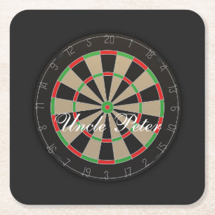 Darts Dartboard Monogram Name Square Paper Coaster