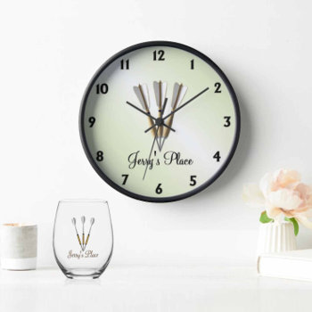 Darts Design Personal Black Numbers Clock by kahmier at Zazzle