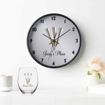 Darts Design Silver Texted Clock by kahmier at Zazzle
