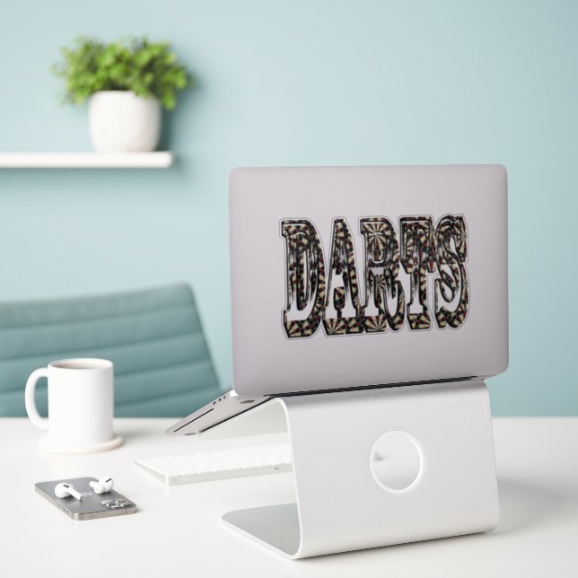 Darts Dimensional Name Logo, Sticker (Laptop On Desk)