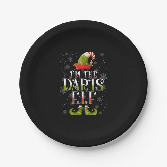 Darts Elf Christmas Paper Plates (Front)
