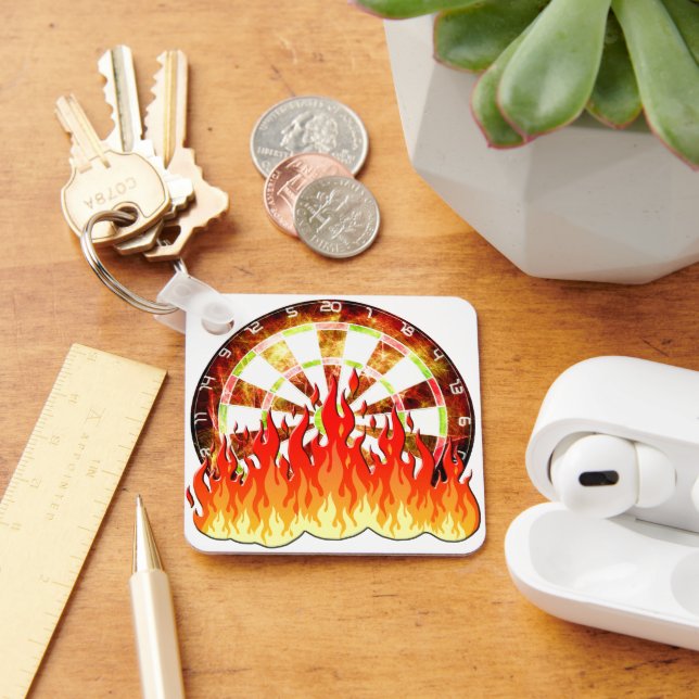 Darts, fire in the game on the dart board keychain (Desk)