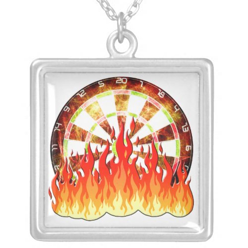 Darts fire in the game on the dart board silver plated necklace