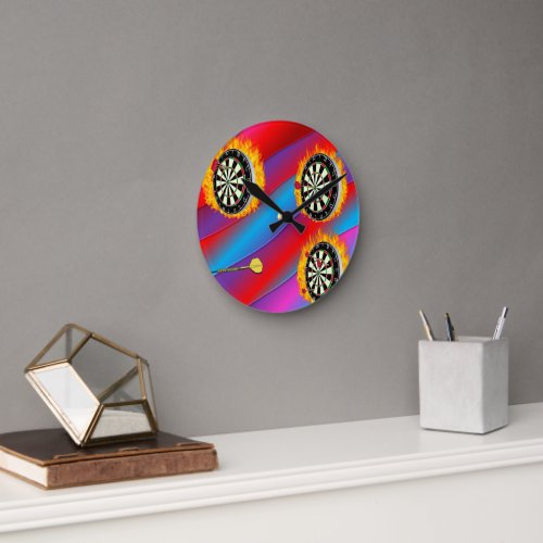 Darts Fire Ring red blue Round Clock