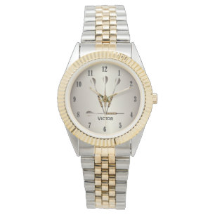 Darts Golden Personalized Name Black Numbers Watch