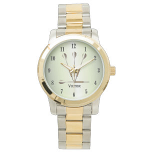 Darts Green Hue Personalized Name Black Numbers Watch