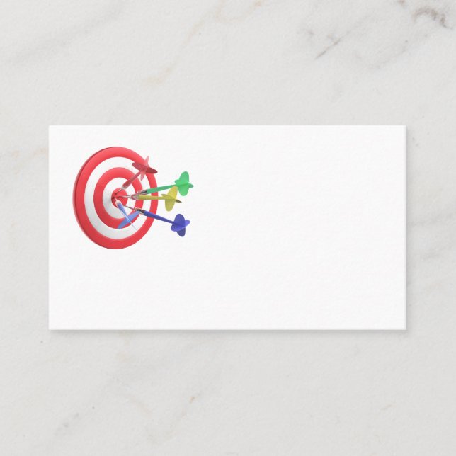 Darts hitting the center of dartboard business card (Front)