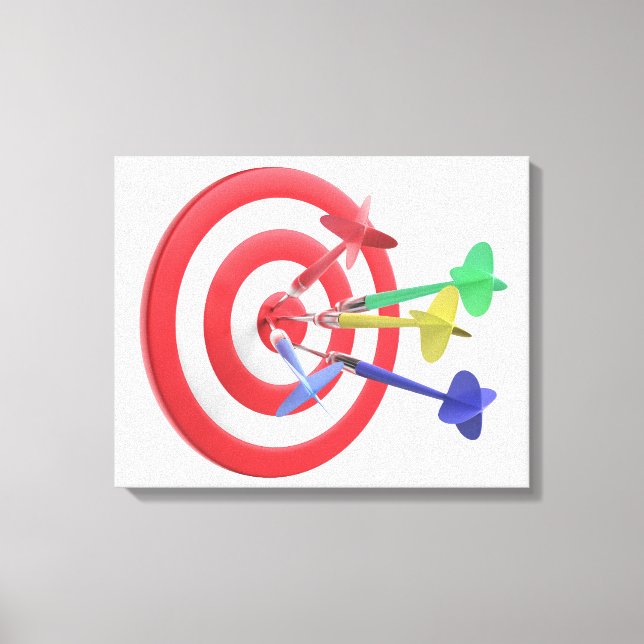 Darts hitting the center of dartboard canvas print (Front)