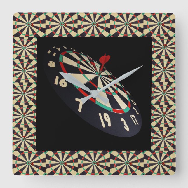 Darts How To Play, Hit The Dartboard, Square Wall Clock (Front)