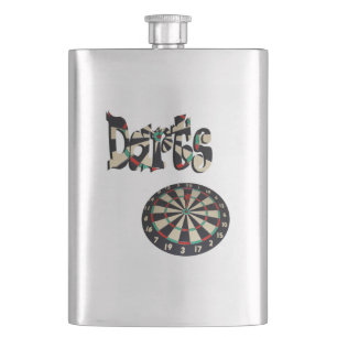 Darts Logo And Dartboard, Hip Flask