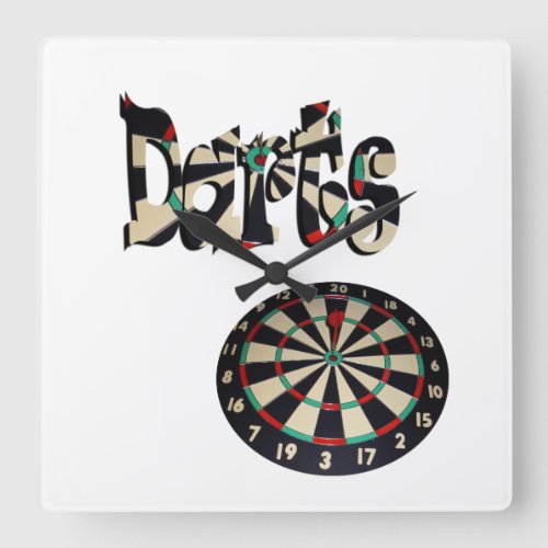 Darts Logo With Dartboard Square Wall Clock