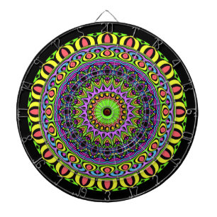 DARTs Mandala - neon 1 Dartboard With Darts