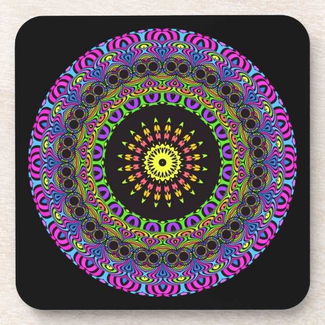 Darts Mandala - neon 2 Beverage Coaster (Front)