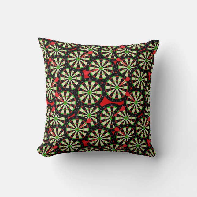Darts Player Dartboard Patterned Throw Pillow (Front)