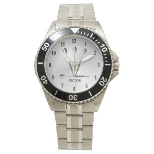 Darts Silver Personalized Name Black Numbers Watch