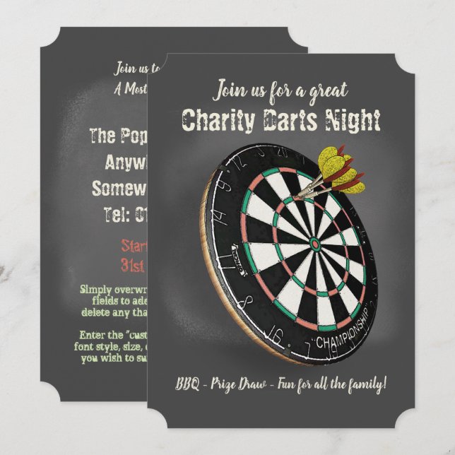 Darts Team Event Dartboard and Chalkboard Invitation (Front/Back)