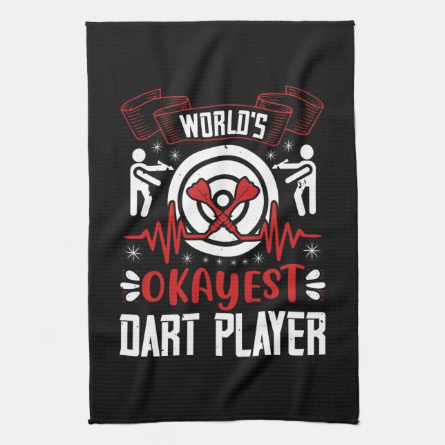 Darts - World's Okayest Dart Player Kitchen Towel (Vertical)