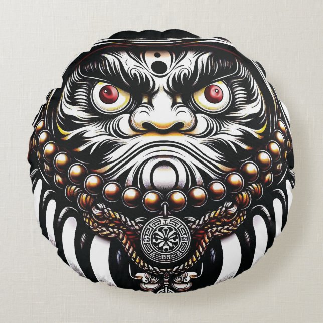 Daruma Doll Japanese Art Round Pillow (Front)