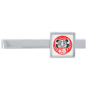 Daruma doll silver finish tie bar