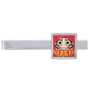 Daruma doll (traditional Japanese good luck charm) Silver Finish Tie Bar