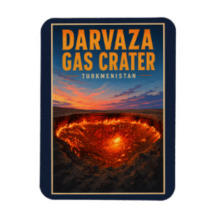 Darvaza Gas Crater Turkmenistan Illustration Retro Magnet