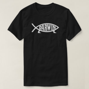 Darwin Fish T-shirt - white on dark