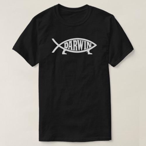 Darwin Fish T_shirt _ white on dark