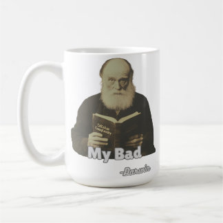 Darwin “My Bad!” Mug- Evolutionary Humor Coffee Mug