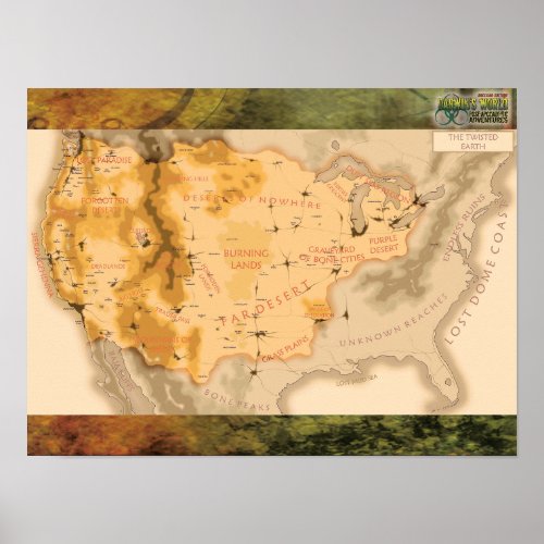 Darwins World Twisted Earth Map wbackground Poster