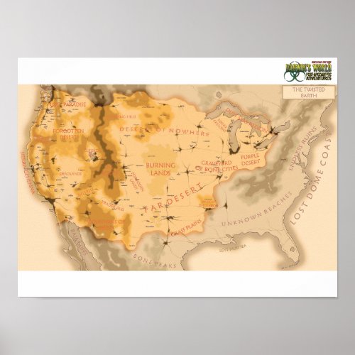 Darwins World Twisted Earth Map wwhite border Poster