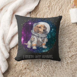 Daschund Dog Astronaut Space Exploration Astronomy Throw Pillow