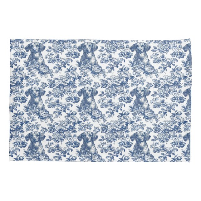 Daschund Dog Blue Toile Pattern Pillow Case (Back)