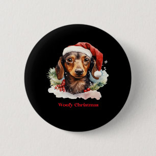 Daschund Dog Christmas Santa Hat Xmas Light Woofy Button