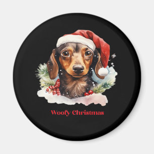 Daschund Dog Christmas Santa Hat Xmas Light Woofy Magnet