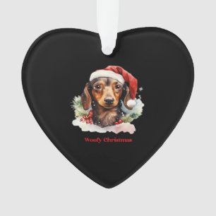 Daschund Dog Christmas Santa Hat Xmas Light Woofy  Ornament